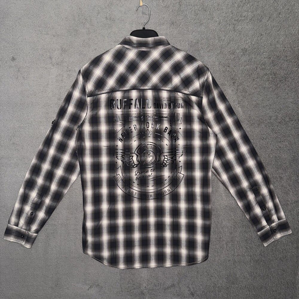 Buffalo David Bitton Shirt Medium Plaid Long Sleeve Back Graphic Button Up NWT - Picture 11 of 16